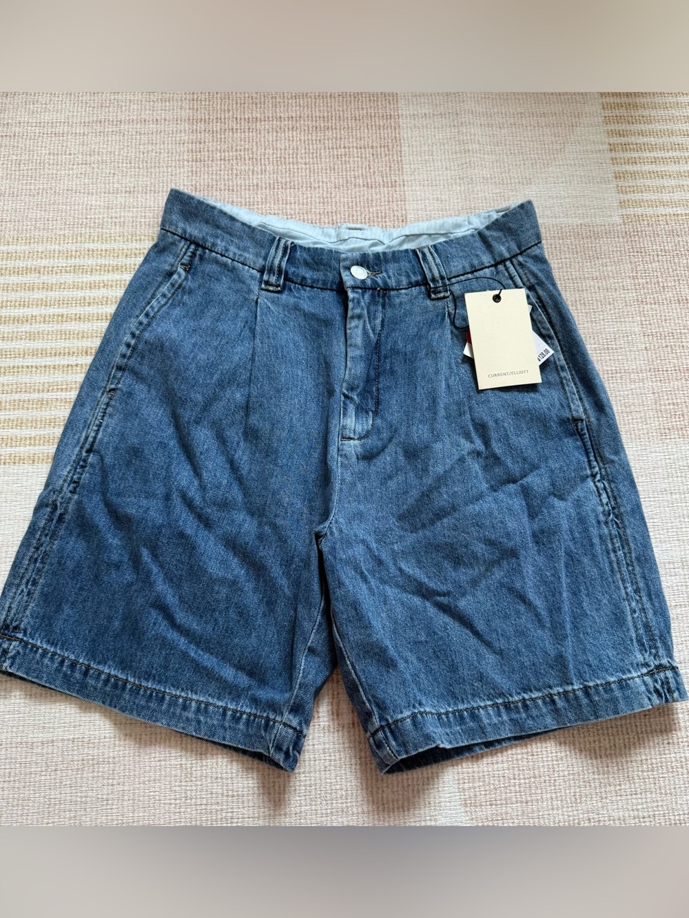Current Elliott Pleated A-Line Denim Trouser Shorts 100% Cotton Heritage Blue 28